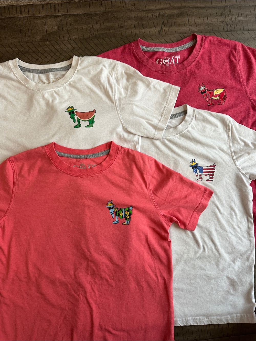 4 GOAT Kids' Short Sleeve Tee - Coral, White & Red